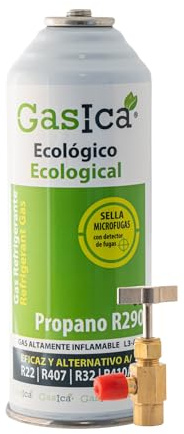 GASICA V2 Kit Carga - Gas Ecológico Sustituto R22, R407C, R410A - Envase de 226g Neto - Incluye Válvula de Servicio (Kit Básico) - HC para A/C y Refrigeración