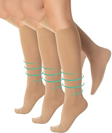 3 par resesockor | Fast stöd knähöga strumpor | GRADUERADE KOMPRESSIONSSTRUMPRESSIONSSTRUMPOR | 14-16 mm/Hg | 100 DEN | SVART | ITALISKT HOSIERY |, 3 x hud, 36-38 EU