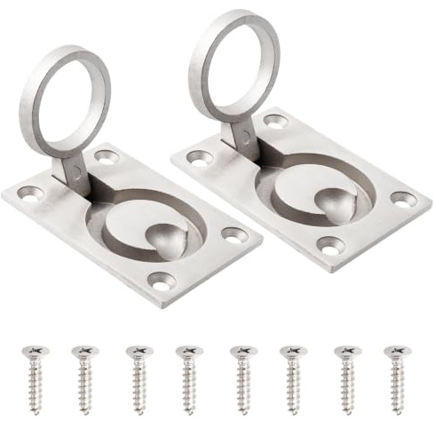 2 Stück Einlassgriff Edelstahl 64x45mm mit Ring Bodenheber für Marine Yacht | Mit 8 Schrauben Sofort Einsatzbereit, Vielseitig Einsetzbar für Schiebetüren Schranktüren Schubladen, Korrosionsbeständig