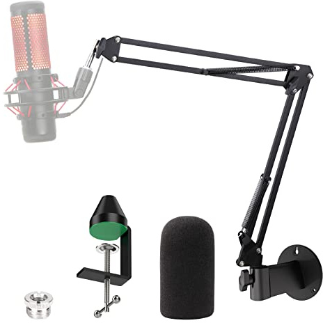 YOUSHARES Wandhalterung QuadCast Boom Arm Ständer mit Mikrofon Windschutzscheibe und Tischhalterung, Mikrofonständer und Halterungen, kompatibel mit HyperX QuadCast S Mikrofon