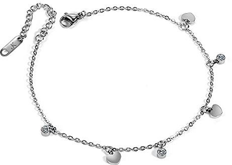Kim Johanson Edelstahl Damen Fußkettchen *Verschiedene Modelle* in Silber | Fußkette mit Kugeln, Coins & Zirkonia | Fußband Rostfrei & Wasserfest | Frauen Boho Schmuck | Verstellbar inkl Schmuckbeutel