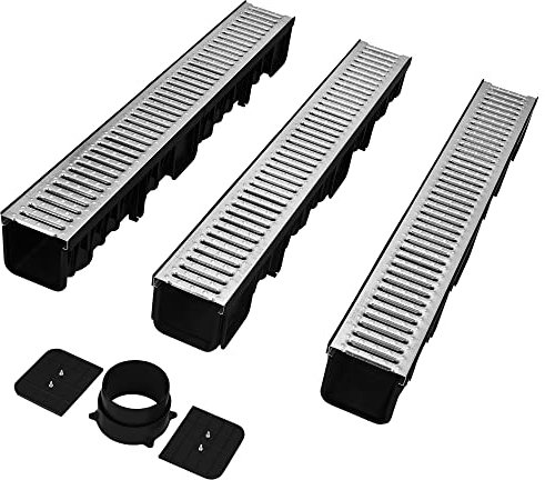 KOTARBAU® Entwässerungsrinne Garagenset 3 Meter System A15 EN1433 121mm Terrassenrinne Stahlrost Verzinkt Komplett SET Rinne zur Entwässerung von Regenwasser Entwässerungskanälen Bodenrinne Gitterrost
