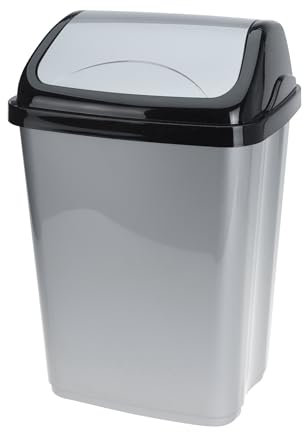 Spetebo Abfalleimer in grau mit Schwingdeckel - 16 L/klein - Mülleimer in mit schwarzem Deckel - Mülltonne Abfallbehälter Papiertonne
