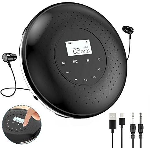 Qoosea Tragbarer CD-Player mit Touch Button Integrierte 1000mAh-Akku CD-Spieler für Zuhause mit Kopfhörer Persönliche CD-Spieler Musik Walkman mit LCD Bildschirm USB AUX Port für Auto Kinder
