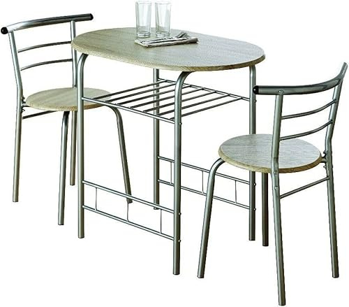 Homme Concept - Light Oak Effect Dining Table & Chairs Set for 2, 3 Piece Compact Dining Room Set with Built-in Wine Rack, Kitchen Table Set, Space Saving (Oak SIlver)