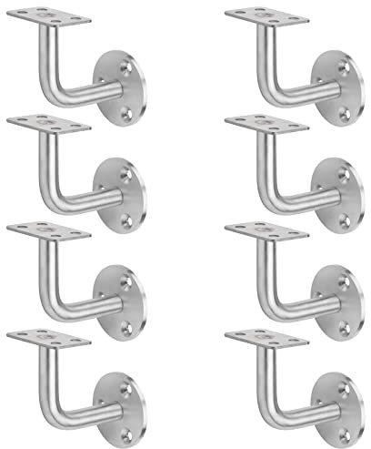TSSS Edelstahl Geländer Handlaufhalter (8 Stück) - Flach für Holz- oder Metallgeländer - Wandhalterung für Treppengeländer - Tragfähigkeit 60 kg - Gebürstete Oberfläche