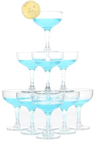 Belinlen 18 Count 5oz Acrylic Martini Glasses for Party Champagne Tower, Small Plastic Champagne Coupe Glasses for Martini, Margarita, Cocktail, Dessert(Reusable, Dishwasher Safe)