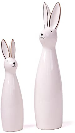 SEINHIJO 2pcs Kaninchen Skulptur Moderne Dekor Tier Figur Statue 29cm | Glänzend Weiße Keramik Hase Ornament Handgefertigte Arts Festtag Feiertage Geschenk für Ostern Büro Bar Café