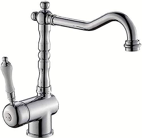 Wasserhahn Retro Küchenspüle Hybrid-Wasserhahn Nostalgischer 360 ° drehbarer Einhebelmischer Wasserhahn Waschbecken aus Messing, verchromter Keramikgriff