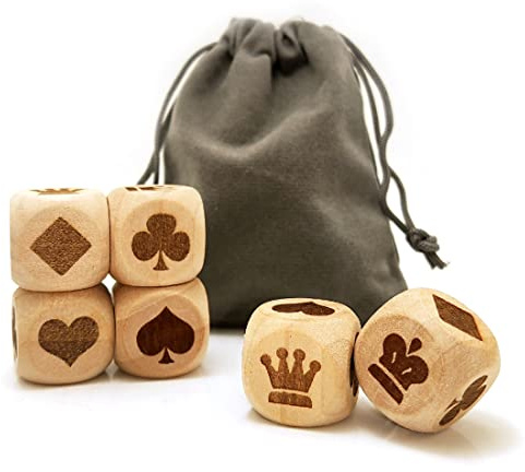 Kreatives Würfel-Set, 6 Stück, 20 mm, Holz, 6-seitiges Poker-Logo, Spielwürfel für Partygeschenke