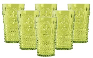 Bastilipo PRISMA - Pack 6 Unidades Vaso 750 ml Mod. Flor de Lis Color Verde Limón, Vaso de Policarbonato Tamaño Grande, Reutilizable, Libre de BPA
