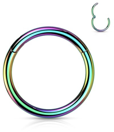 Stachelkleid Nasenpiercing Ring Clicker aus Titan – Septum Piercing Helix Conch Tragus Nostril – Nasenring Segmentring Scharnier – Viele Größen – Gold, Silber und weitere Farben