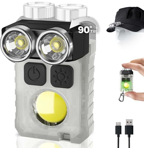 CLAKAP Rechargeable EDC Flashlight, 1200LM Keychain Flashlight with COB Floodlight, 11 Modes Magnetic Small Flashlight 90°Head Swivels Portable Mini Pocket Light with Clip for Camping, Outdoor, Gift