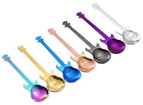 IMIKEYA Edelstahl Kaffeelöffel Gitarre Form Schwarz Rostfrei Ergonomisch Spülmaschinengeeignet Zum Rühren Von Kaffee Tee Espresso Und Desserts Kreatives Küchenelement