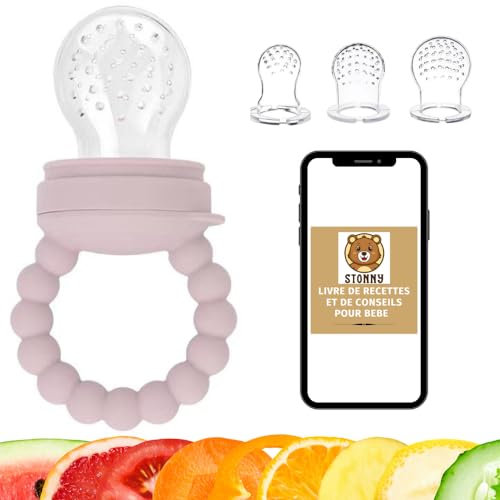 STONNY | Fruchtsauger baby | Integrierter Beißring | 3 Sauger in 3 Größen [3-34 Monate] | BPA-frei | Baby Fruchtsauger| Baby Zubehör | Baby Erstausstattung | Gratis E-Book | FruchtSauger