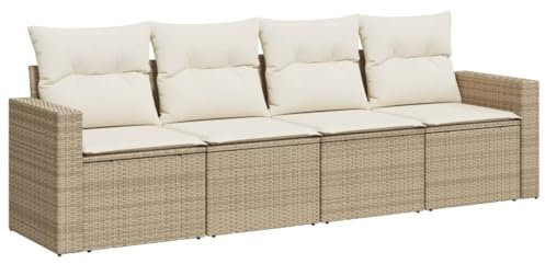 vidaXL Garten Sofa Garnitur 4-TLG., Gartenmöbel Set mit Kissen, Sitzgruppe für Garten Terrasse, Modular Gartensofa Lounge, Beige Poly Rattan