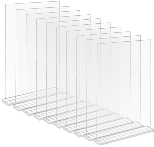 LEXININ 10 Pack A4 Acrylic Sign Holder, T Shape Clear Plastic Acrylic Table Stand, Menu Display Frame Stand for Menu, Poster, Documents