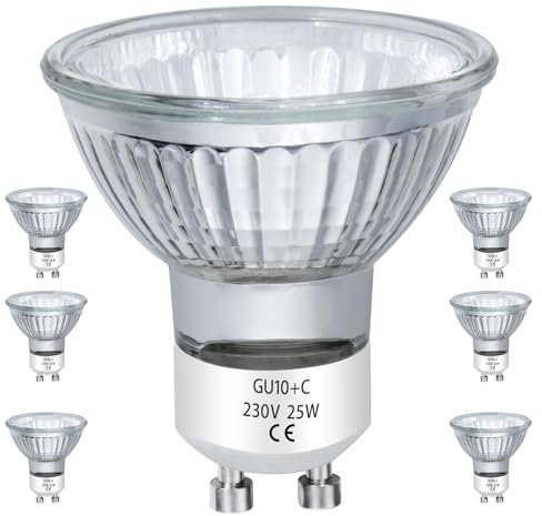 EKSAVE GU10 Halogen Bulbs 25W 230V MR16 for Track,Recessed,Accent Lighting,Ceiling Light,Range Hood, Dimmable Warm White, Pack of 6