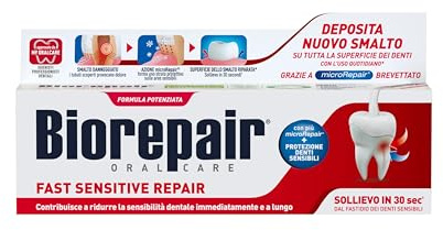 Biorepair, Dentifricio Fast Sensitive Repair, Riduce la Sensibilità Dentale e Dà Sollievo dal Dolore dei Denti Sensibili in 30 Secondi, Protegge e Ripara lo Smalto, Senza Fluoro, 75 ml