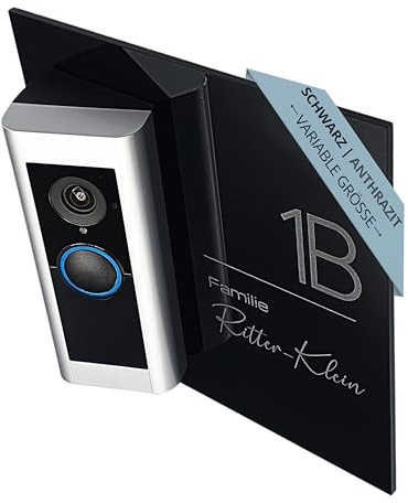 LazerlichtCraft Klingelschild für Ring Doorbell Pro Kabel/Pro 2 personalisiert – Acrylglas Blende mit Wunschgravur – Schwarz glänzend oder Anthrazit matt – Türklingel Zubehör