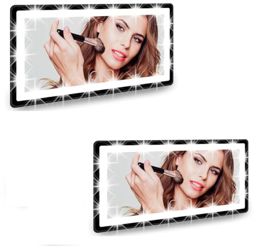 Feisate 2 Pack Car Vanity Mirror with Rechargeable LED Lights - 3 Light Modes & Dimmable Touch Screen - Large Makeup Sun Visor for Truck SUV - Passenger Car Mirror Accessories for Women Girl - Black