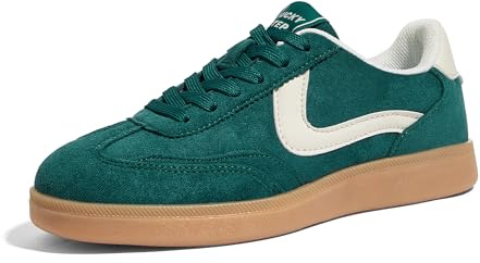 LUCKY STEP Women's Retro Fashion Sneakers Classic Casual Walking Shoes Non Slip Comfort Skate Shoes (Green/Beige, 8US-38EU-5UK)