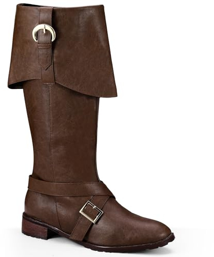 Jiuguva Piratenstiefel Herren Mittelalter Renaissance Stiefel Halloween Kostüm Karibik Leder Lange Schuhe Damen Reiten Cosplay