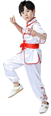 Kinder Kung Fu Anzug Auftrag tragen Tai Chi Uniform traditionelle chinesische Kampfkunst Dragon Kleidungsstück Set White-180cm
