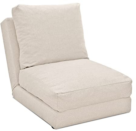 EVERGREENWEB - Piccolo Divano Letto Salvaspazio, Poltrona con Schienale Pieghevole 5 Livelli, Tessuto Sfoderabile Beige, Comodo Pouf Letto 2in1 Trasformabile in Materasso Singolo, Cuscino Rimuovibile