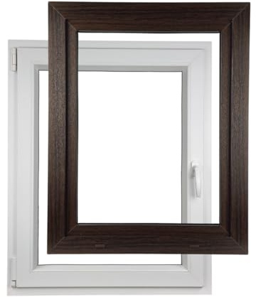 ALUCON Fenster 600x800 mm – Kunststofffenster 60x80 cm – Flügelfenster Innen Weiß/Außen Dunkle Eiche – DIN Links