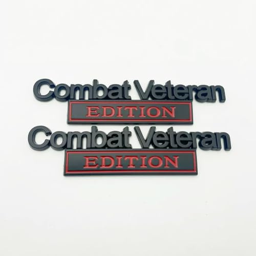 Pair Set Combat Veteran Edition Emblem 3D Badge Raised Decals Exterior Truck Stickers Replacement for Universal Vehicle, SUV, Motorcycle, (Black Red)