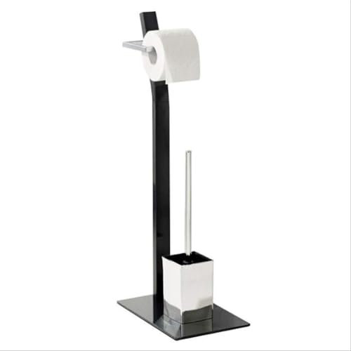 VUIKLCty Escobilla y Soporte for Inodoro, escobilla y portarrollos de baño de Hierro, Juego de escobilla de baño con Soporte móvil 2 en 1
