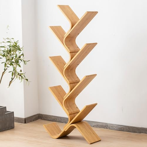 DMMFTERL Libreria ad Albero da Pavimento - Libreria in bambù Indipendente per Libri, riviste e CD in Soggiorno, Ufficio, scaffali per Libri per Regali
