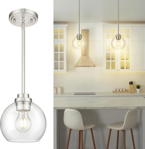 Modern Glas Hängelampe mit batterie,Ohne Stromanschluss Hängelampen mit Fernbedienung,Innen Pendelleuchte keine Verkabelung erforderlich,Batteriebetrieben Pendelleuchte mit 6 RGB Farben dimmbar.(Chrom
