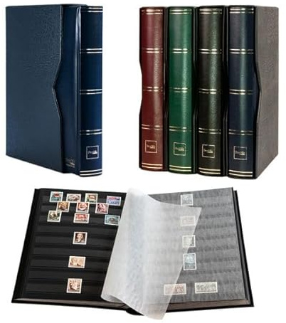 Prophila stockbook Stamp Album (New) 64 Black Sides with slipcase, Padded Blue Cover