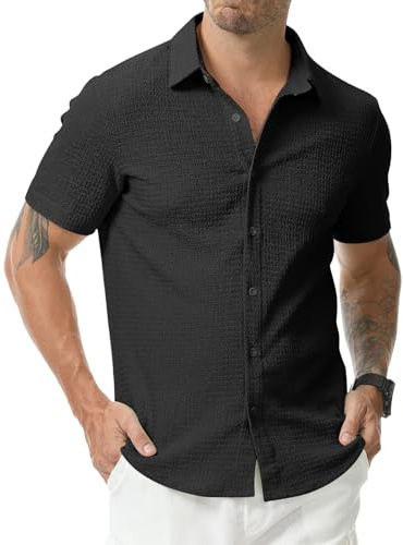 Zetieny Kortärmad skjorta med knäppning sommarskjorta vanliga strandskjortor casual T-shirt, svart, XL