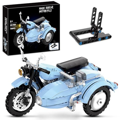 Technik Motorrad Klemmbausteine Kit,2 in 1 Technic Motorcycle 700 Teile Rennfahrzeug Motorrad-Modellbausatz Spielzeug mit Beiwagen Geschenke für Motorradfans Erwachsene Jungen Mädchen ab 9+ Jahren