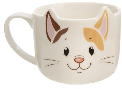NICI 62177 Tazza mug in porcellana con manico, con motivo gatto portafortuna, per bevande fredde e calde come tè, caffè, latte, cioccolata, 350 ml, 9 x 9,5 cm, bianco