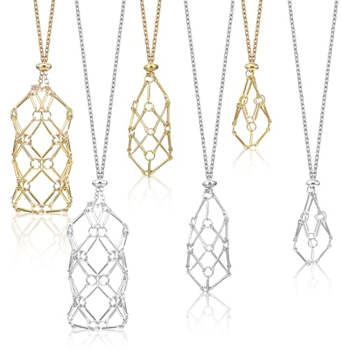 Nogeqi Collana con 6 supporti in pietra di cristallo regolabile con supporto per pietre vuote e supporto per collana di cristallo a gabbia di cristallo per gioielli fai da te al quarzo