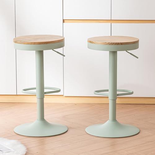 Kidol & Shellder Barhocker 2er Set Höhenverstellbar 360° Drehbar Runde Holzplatte auf Stabilem Metallgestell für Küche Bar Wohnzimmer Mintgrün