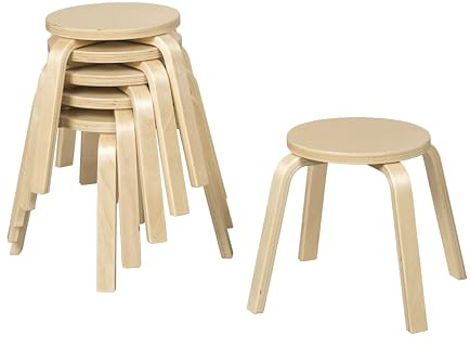 Back2School Express Bentwood Stackable Stool Seating Set, Kids Furniture, Natural, 6-Piece