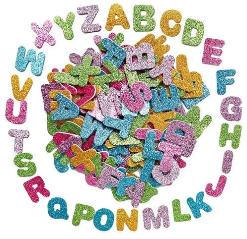 Femnow 150 Stück Buchstaben Aufkleber kinder, Glitzersticker, Glitzer Sticker, Glitzer Aufkleber, Selbstklebend, Moosgummi Glitzer, sticker für kinder, Wand Dekoration, Basteln, Fertigkeit Dekoration