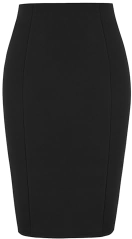 Kate Kasin Womens Pencil Skirt Knee Length Elastic Waist Stretchy Bodycon Business Skirt Black