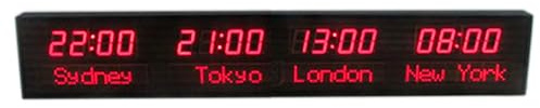 Orologio con 4 fusi orari, orologio mondiale digitale a LED, ora e nome della città modificabili manualmente, orologio da parete con ora mondiale, per ufficio/soggiorno/scuola/aziende multinazionali