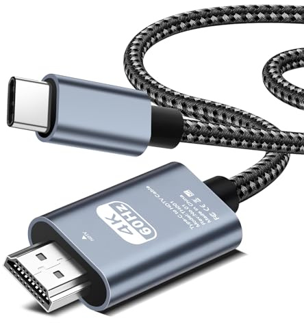 Câble USB C vers HDMI 4K60Hz T9 2 m tressé, adaptateur HDMI vers USB C, câble HDMI compatible avec iPhone 17/16/15 Pro Max, MacBook Pro/Air, iPad, Samsung S25/S24, Dell, Surface