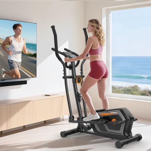 Ellittiche, Macchina Ellittica Magnetica con 16 livelli di Resistenza,display LCD,Portaborraccia, Pedali antiscivolo, Capacità di peso fino a 130KG,Cyclette Ellittica da Casa