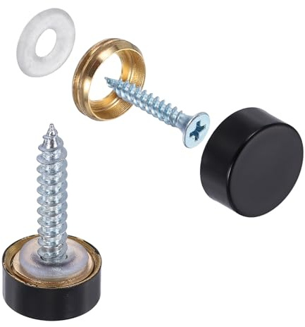 sourcing map 20Pcs Screw Covers Caps, Brass Flat Mirror Screws Decorative Caps Cover Nail Fasteners for Sign Advertising Hardware Construction, 12mm Diameter, Polished Black
