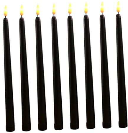 DIYEAH 8 Stück Pack LED Kerzen mit 28cm Schwarzem Stab Elektrisches Flackerndes Licht Batteriebetrieben Halloween Party Dekoration Tisch und Wohnraumlicht