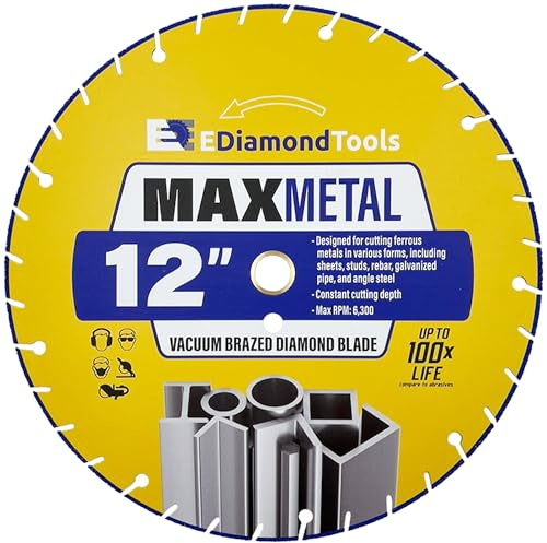 12 Diamond Cut Off Wheel for Handheld Saws, Metal Cutting Blade for Rebar, Steel, Iron, Copper, 1-20mm Arbor, 1 PC | Designed for steel, rebar, iron, copper, 1-20mm Arbor, vacuum brazed diamond cut off tool