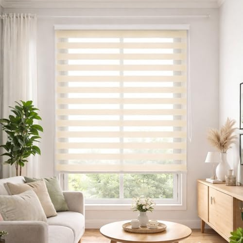 DALINA Estor Noche y Día Enrollable Doble Capa, 100x200 cm (AnxL), Persiana para Ventana, Tela Real 97x193 cm, Beige